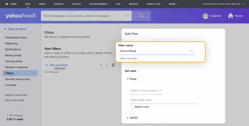 How to whitelist Yahoo Mail using filters