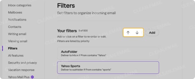How to manage Yahoo email filters