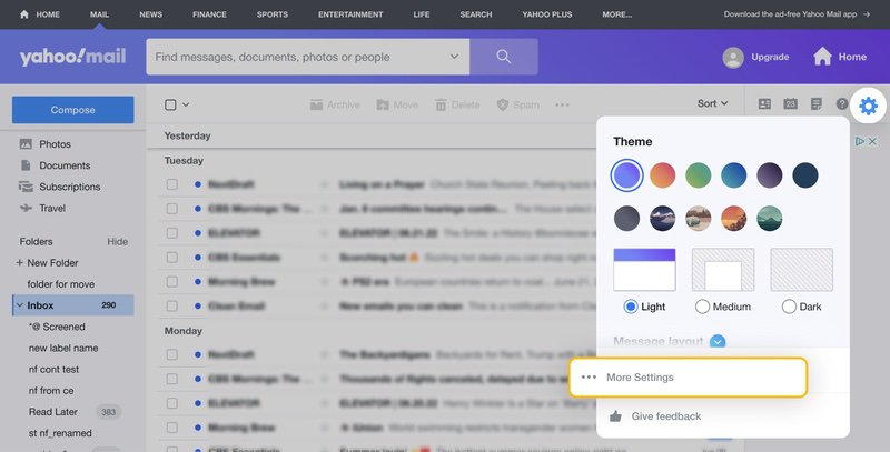 how to change yahoo mail settings on ipad