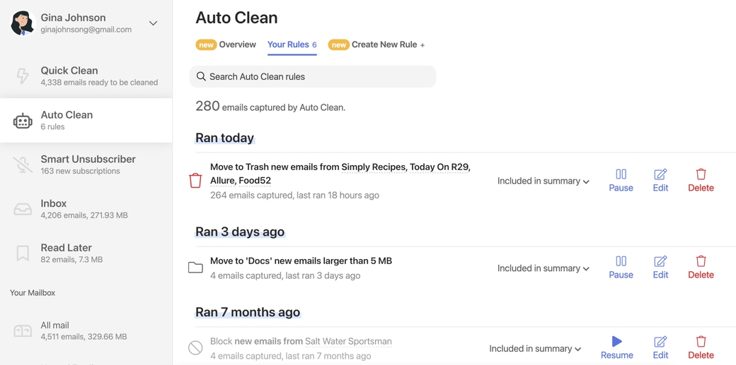 Auto Clean feature in Clean Email