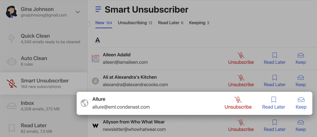 Unsubscribe from emails with Clean Email