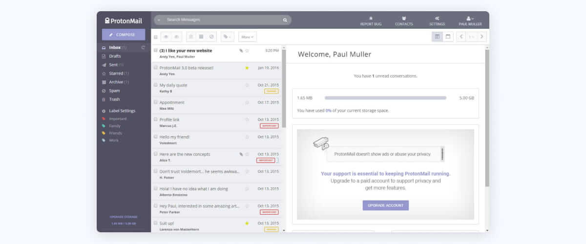 ProtonMail best free business email provider