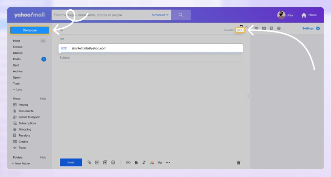 How to Use Bcc in Yahoo via web