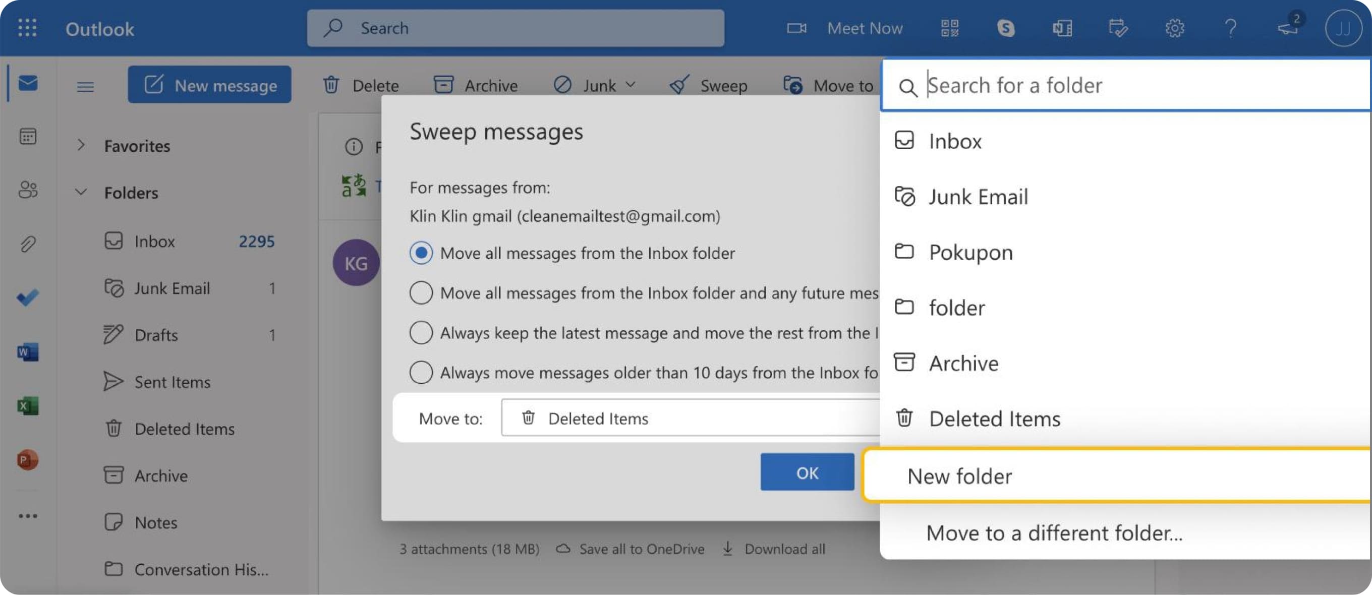 Sweep rule inbox automation definition setup in outlook