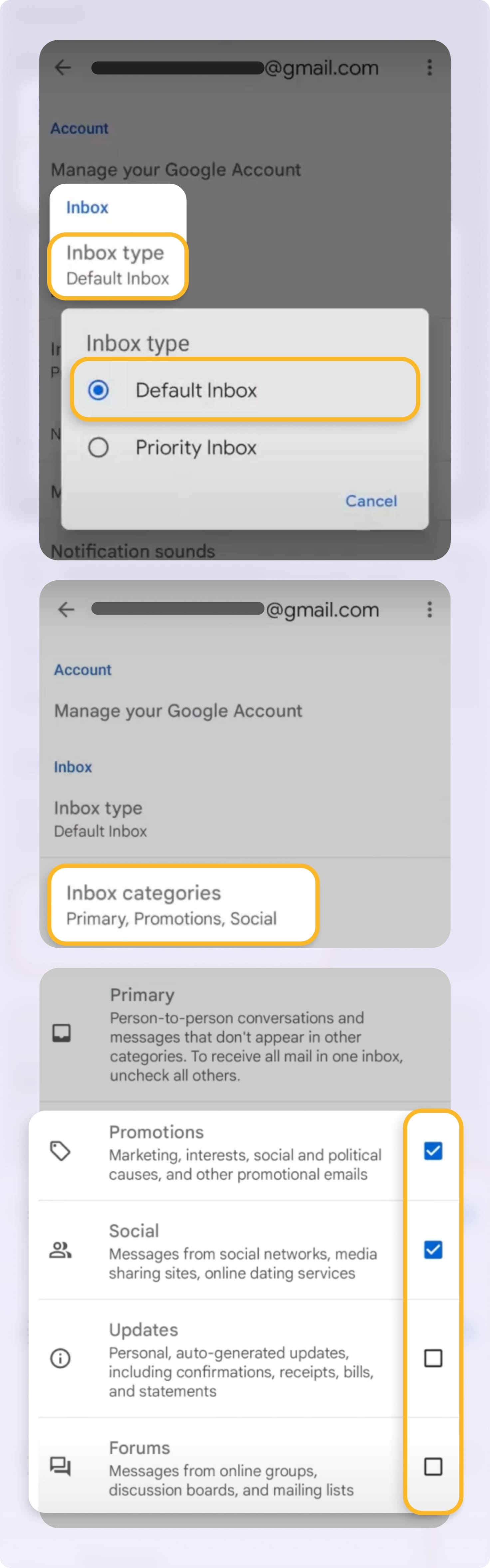 gmail change email category
