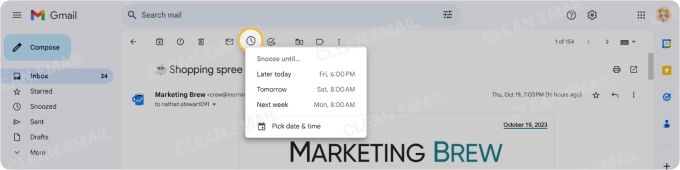 Choose date and time to return email to inbox