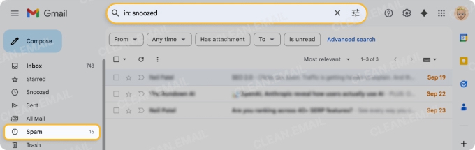 Find snoozed emails in Gmail