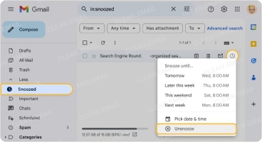 Turn off snooze in Gmail on the web