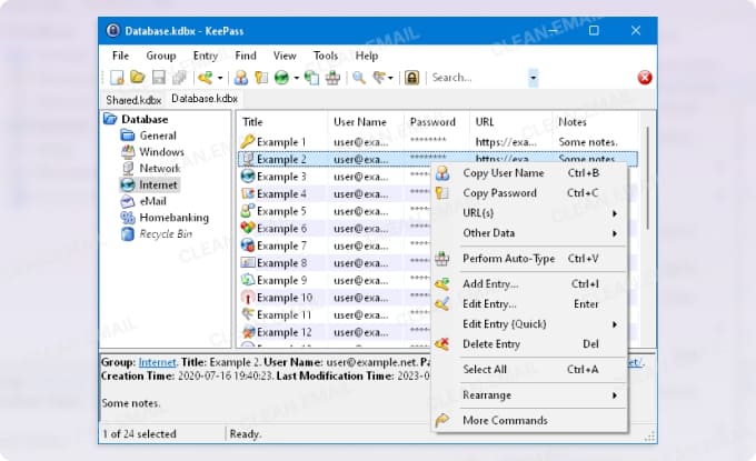 KeePass password software for local storage
