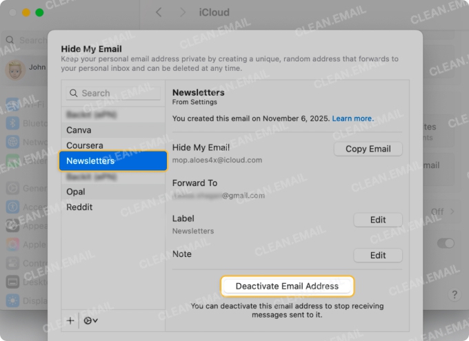 Deactivate an alias on Mac