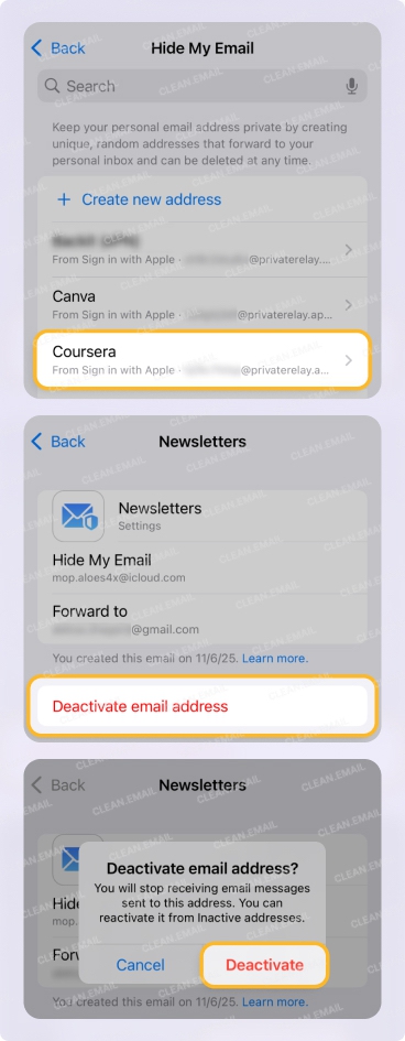 Deactivate an alias on iPhone and iPad