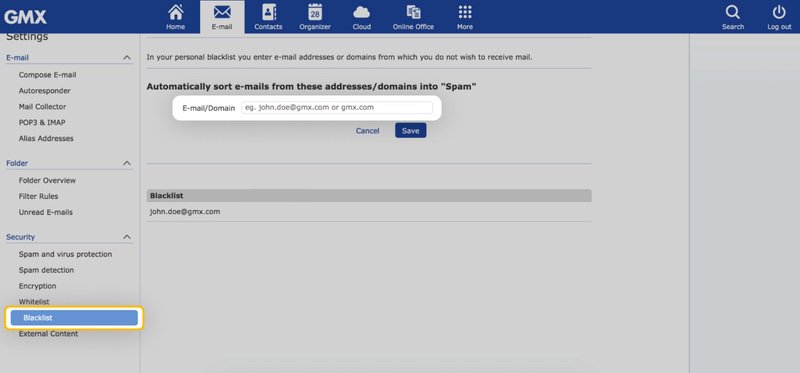 How to block emails in GMX