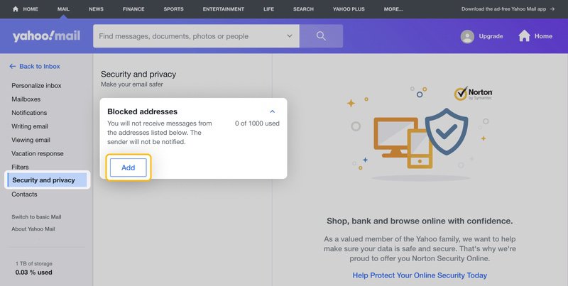 How to block emails on Yahoo