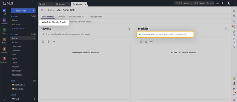 Select Allowlist/Blocklist Emails