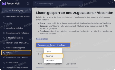 Email Adresse blockieren in ProtonMail