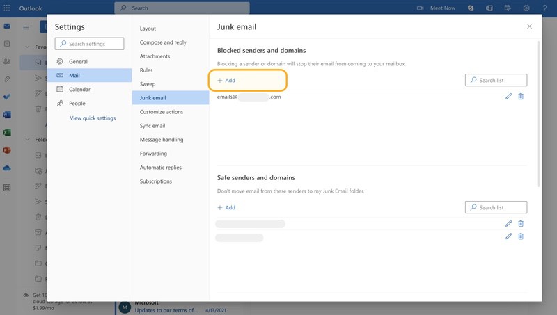 Block emails in Outlook