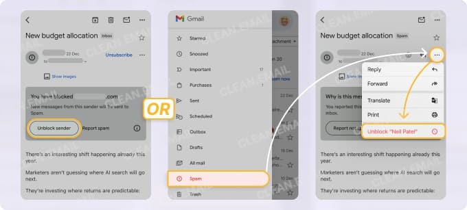 How to unblock someone on Gmail on iPhone
