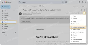 Select an email and choose one of the available options to unblock the sender