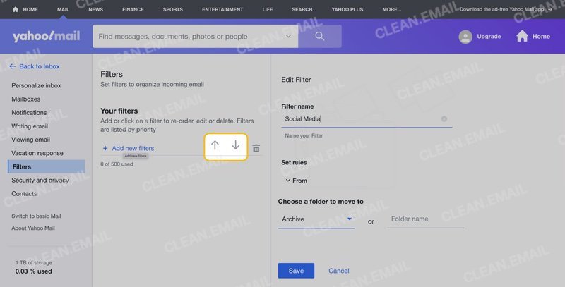 Move a filter by selecting it and using the Up and Down arrows