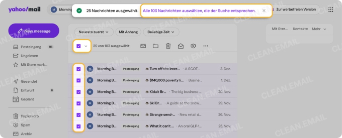 So löschen Sie alle E-Mails eines Absenders in Yahoo Mail im Web