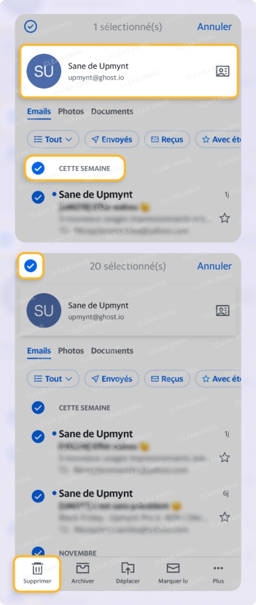 Yahoo Mail mobile : sélectionner et supprimer des e-mails filtrés