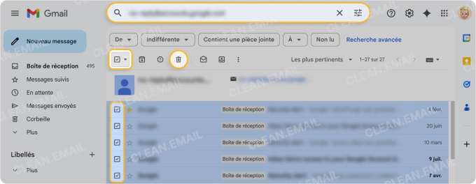 Déplacer les messages sélectionnés vers la corbeille