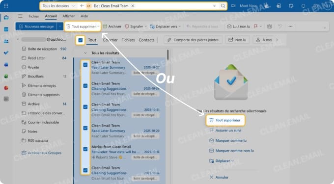 Déplacer tous les e-mails vers le dossier Éléments supprimés