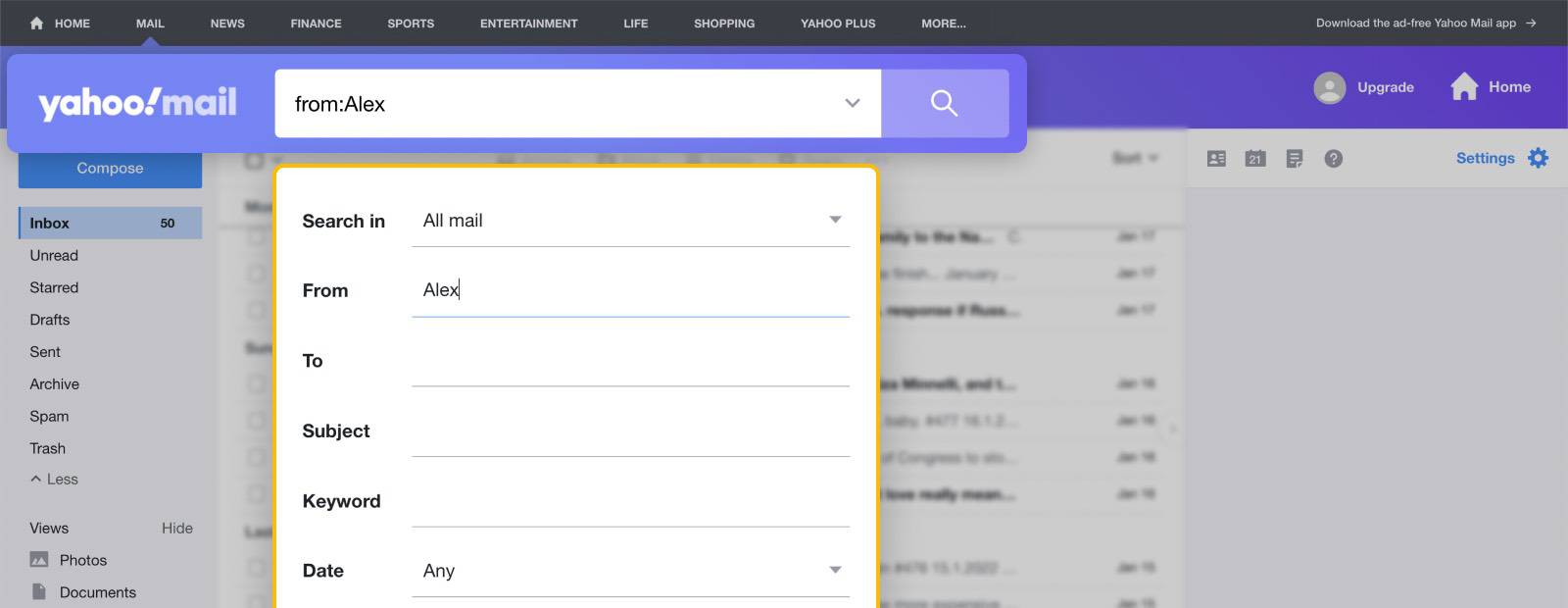 how to delete all emails from one sender in yahoo mail