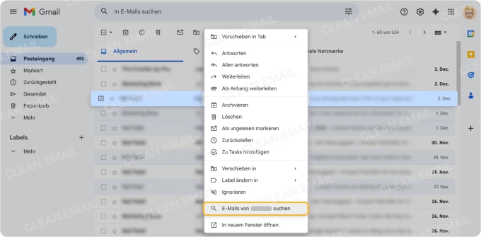 So löschen Sie alle E-Mails eines Absenders in der Gmail-Webversion