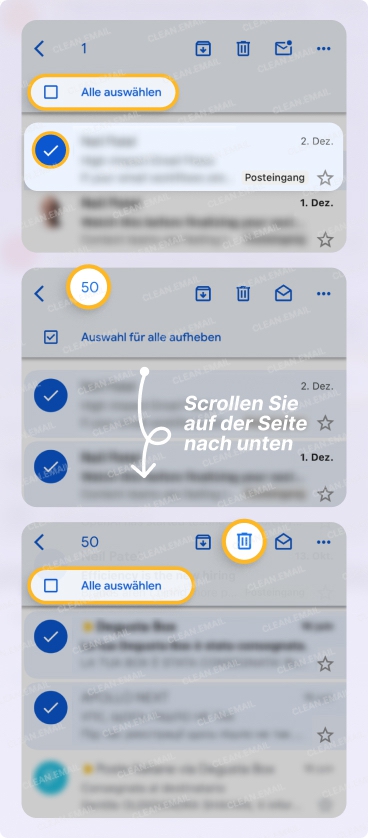 Alle E-Mails eines Absenders in der Gmail-App löschen