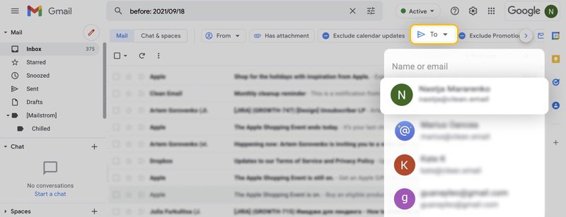 Choose emails from a sender to delete them on Gmail