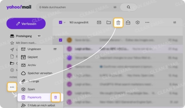 Um E-Mails endgültig zu löschen, klicken Sie auf „Papierkorb leeren“ oder warten Sie 7 Tage, bis Yahoo sie automatisch entfernt