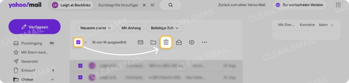Alle Yahoo-Mails von einem Absender Löschen
