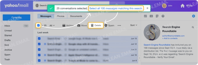 How to delete all Yahoo emails by sender