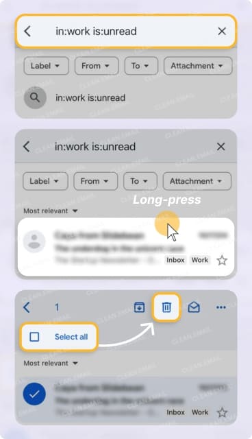 How to delete all unread using a filter in the mobile app