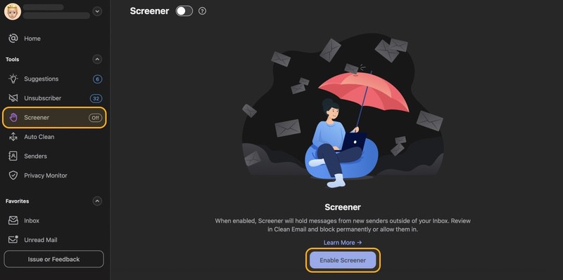Filter your Inbox from Spam Using Clean Email's Screener Feature