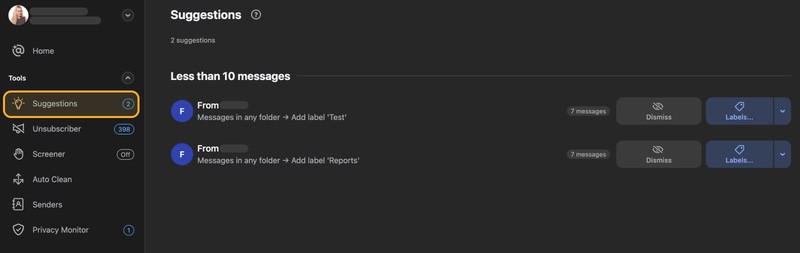 The Cleaning Suggestions feature helps you to clean in your mailbox