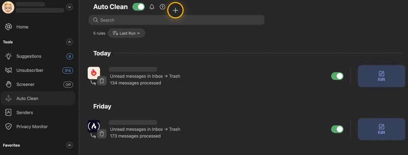 Click the + icon to create a new rule