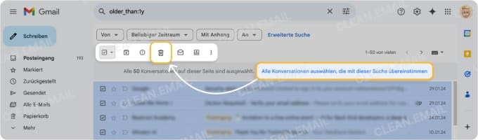 Klicken Sie in der Symbolleiste auf „Löschen“