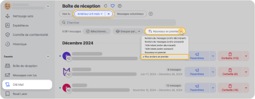 Gmail ne propose pas de tri natif par date (juste des filtres)