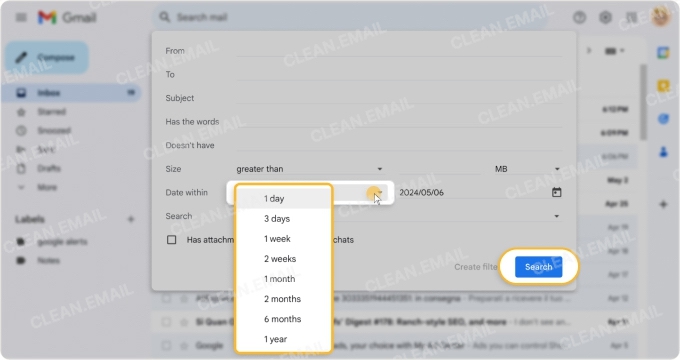 Search and delete by timeframe