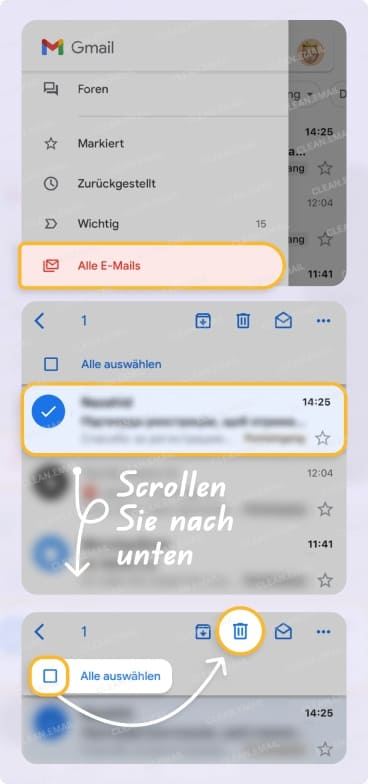 So entfernen Sie alte E-Mails in der Gmail-App auf einem Smartphone