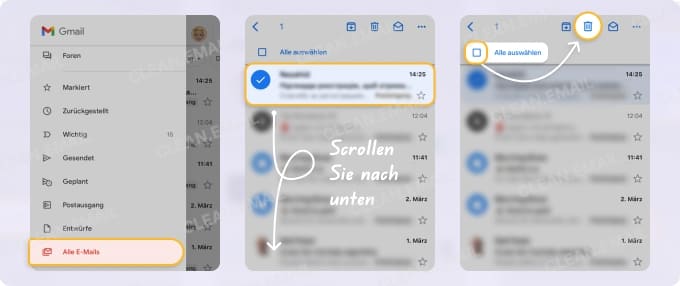So entfernen Sie alte E-Mails in der Gmail-App auf einem Smartphone