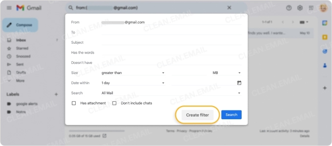 Create filters to find and delete emails in Gmail