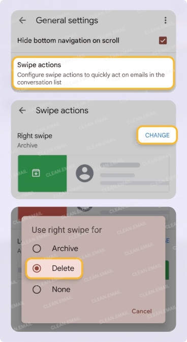Adjust swipe actions