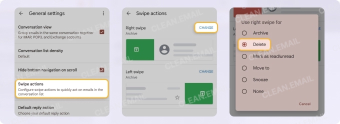 Adjust swipe actions