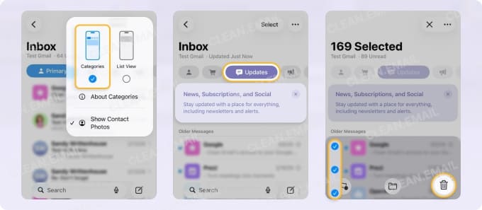Delete emails using categories