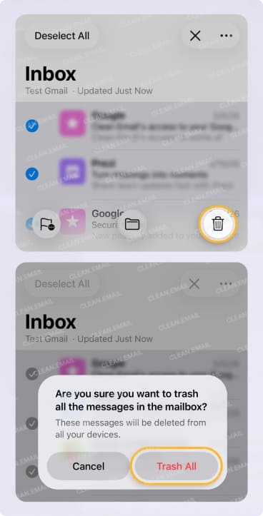 Delete all emails using Trash All option