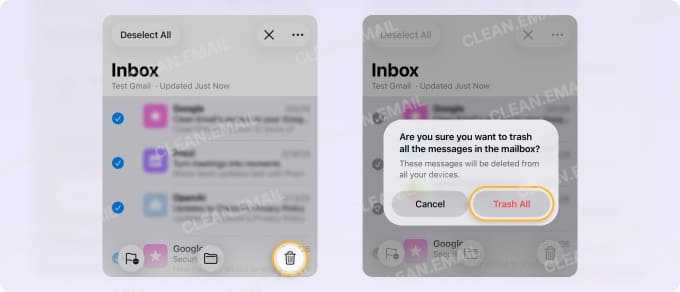 Delete all emails using Trash All option