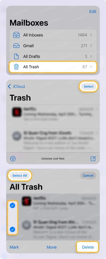 Empty the trash on iPhone mail